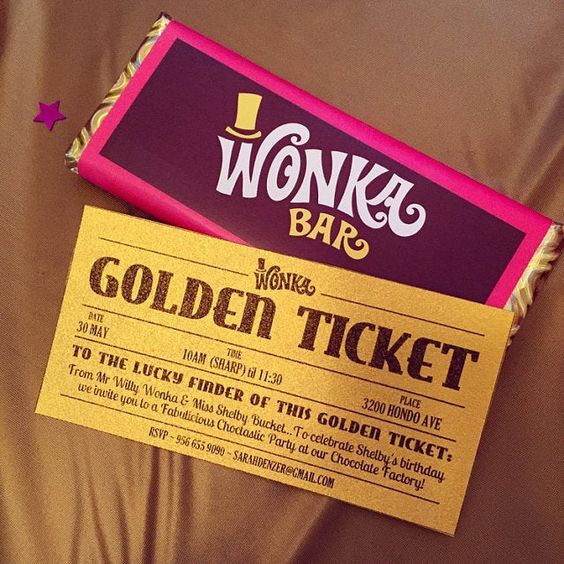 Invitaciones con temática de Willy Wonka para quince años