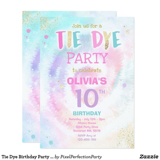 Invitaciones con diseño tie dye para cumpleaños