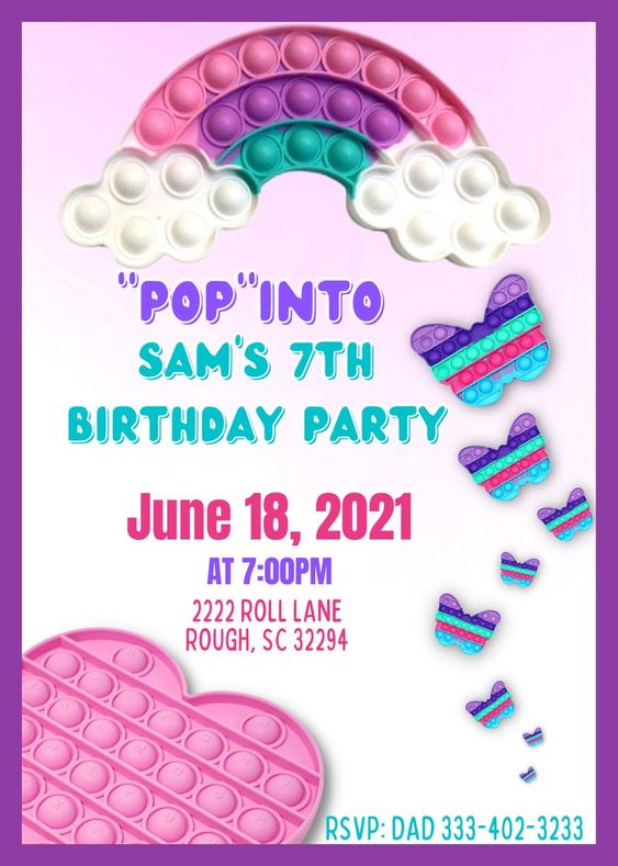 Invitaciones para fiesta de pop it